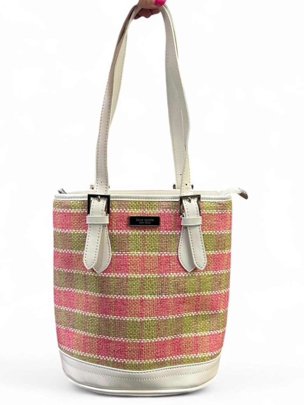 Kate Spade Pink Green Woven Y2K Style Shoulder Tote